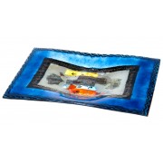  Tricolore blue , wave platter , hand made art creation 